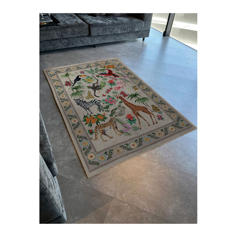Tapis à motif floral tigré lavable à motif floral, Sous-tapis rectangulaire 4 pi 7 po x 6 pi 7 po inc