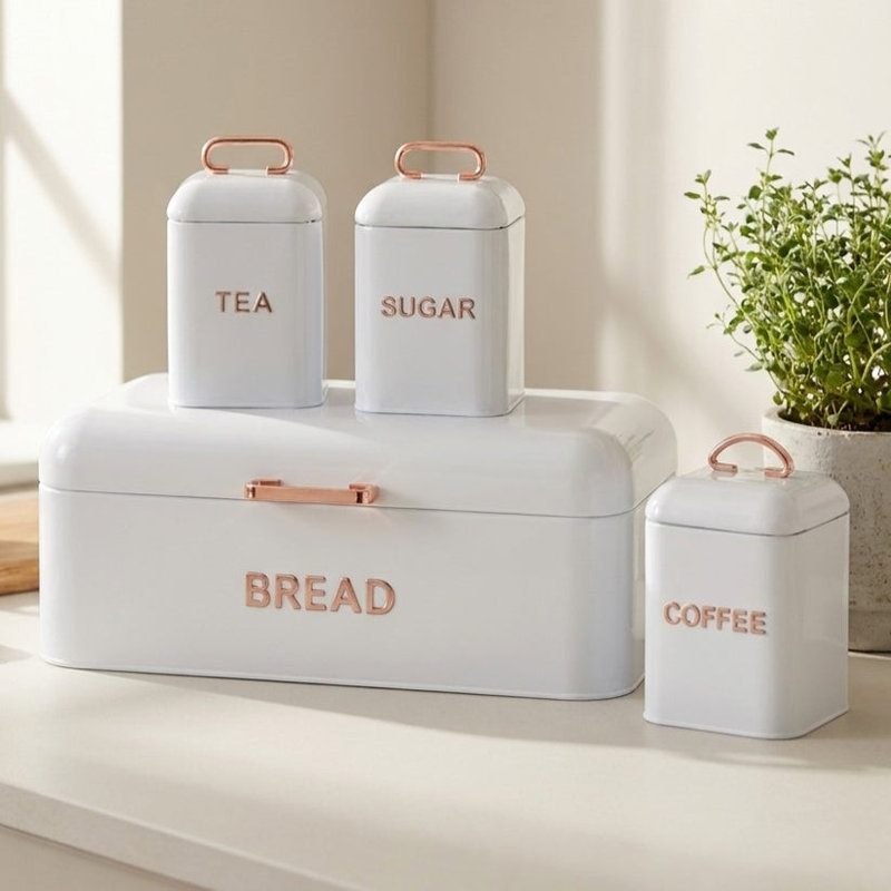 Bread Bin & Canister Sets Steel Canister, White/Gold