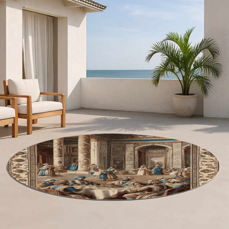 Tapis d'intérieur et d'extérieur brun Persian, Rond 5 pi