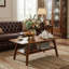 Table basse Mid-Century moderne en chêne massif avec rangement à 2 niveaux-129268065