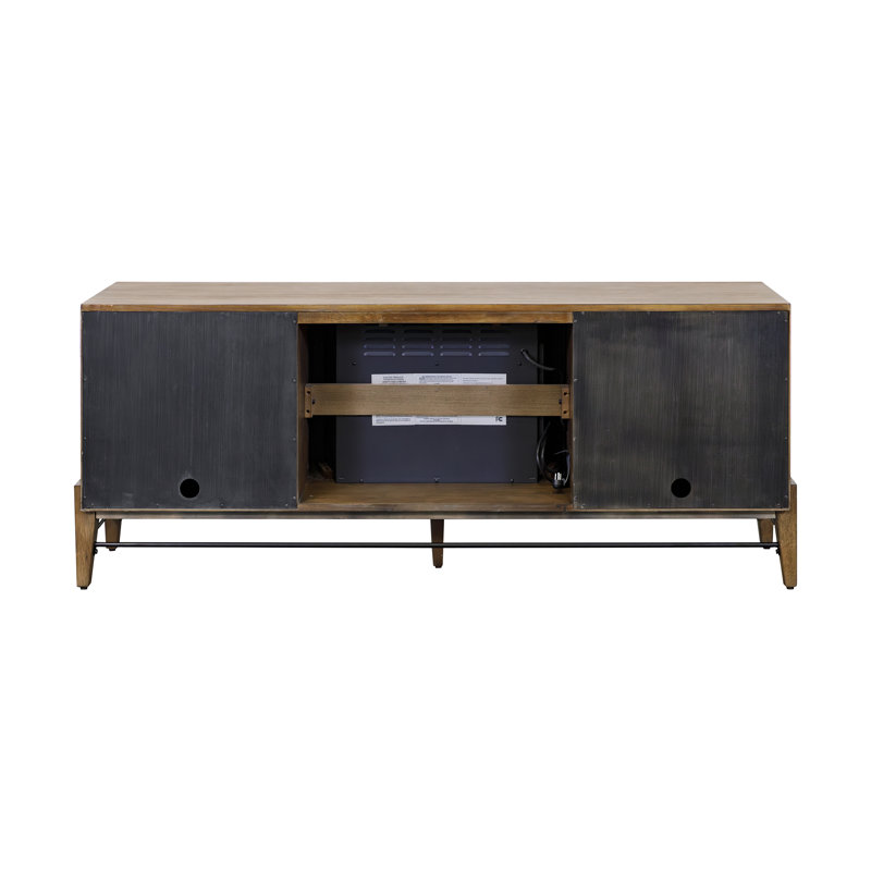 Warsama Mid-century Modern Fireplace Console, Entertainment Storage, TV Stand, Fully Assembed, Brown, 28" H x 64" W x 15" D