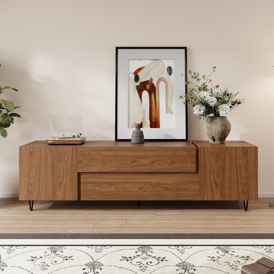 Modern 71" Walnut Wood TV Stand with Ample Storage Drawers and Cabinets - Mid-Century Inspired Media Console for Living Room Entertainment Center