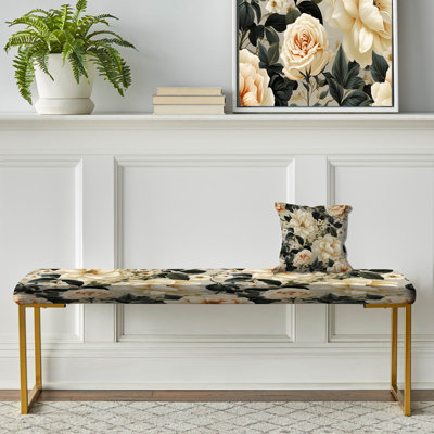 Banc floral rembourré or