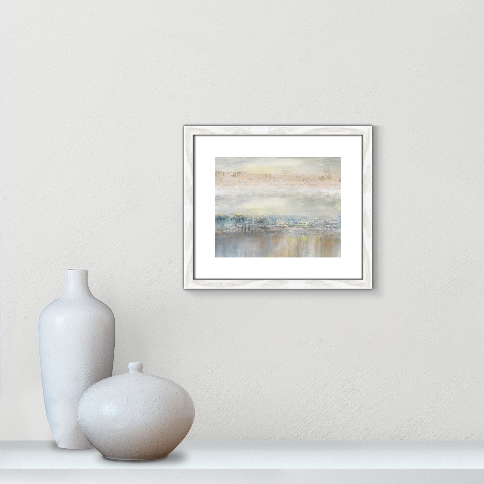 Electra "From A Distance" Painting by Nan, 13" H x 15" W, Picture Framed Paper, Beige Wood
