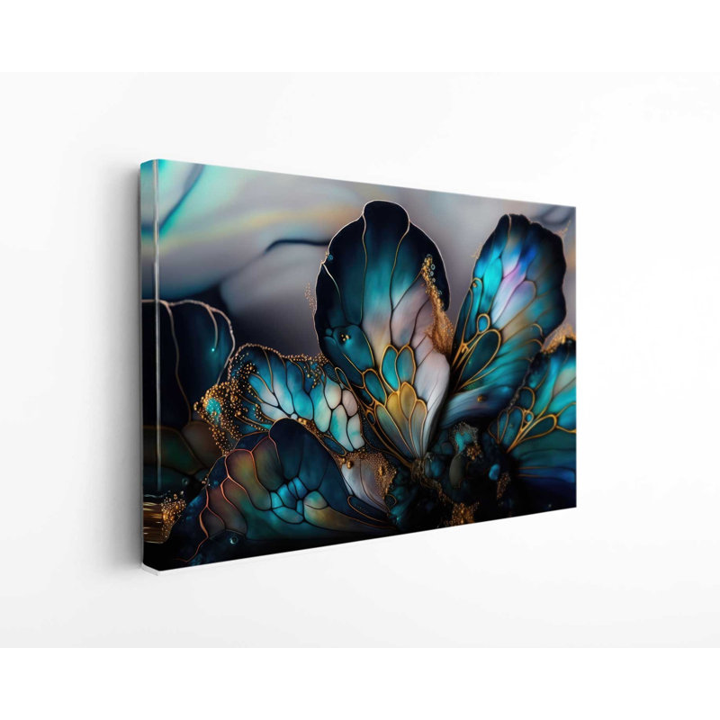 Beautiful Butterfly With Gold Blue Wings, 30" H x 45" W