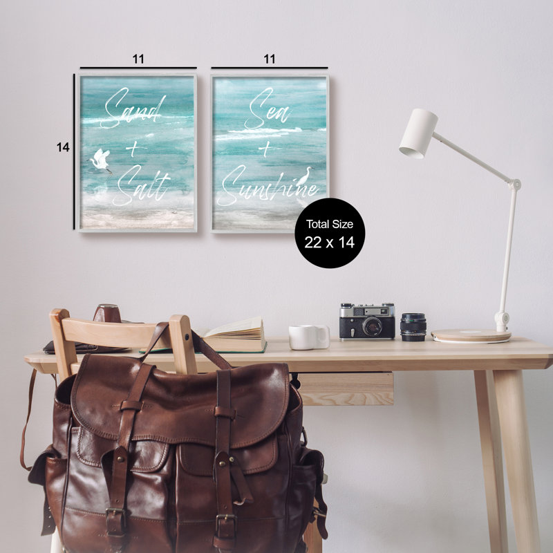 Coastal Beach Phrases Canvas Print Set with Gray Frame