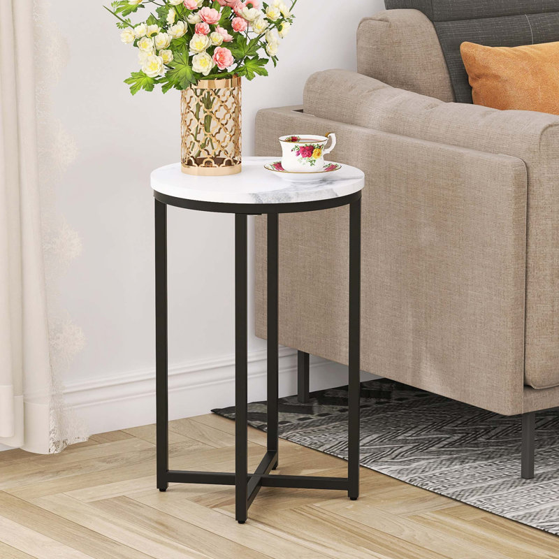 Table d'appoint moderne avec plateau en panneau de fibres à densité moyenne en faux marbre