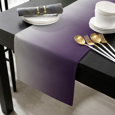 Chemin de table en coton et lin - Dégradé gris et mauve - Dégradé rectangulaire de luxe pour décor de mariage, fête, banquet et dîner