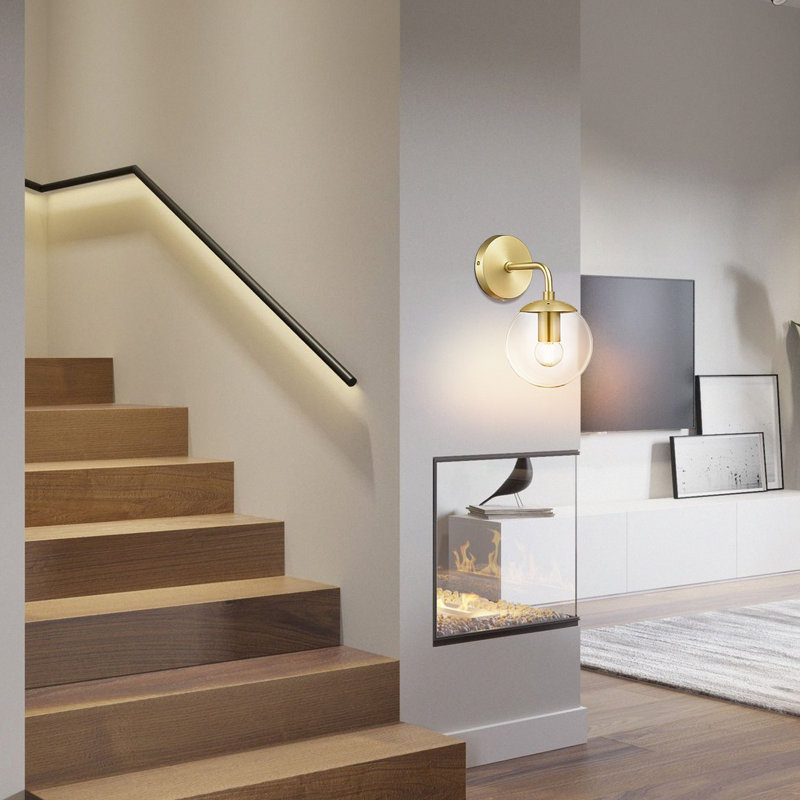 Beuthel Plug-in Armed Sconce, Brushed Brass, Clear