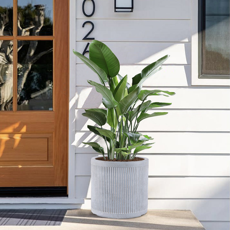 Round Grey Striped  Handmade Pot Planter