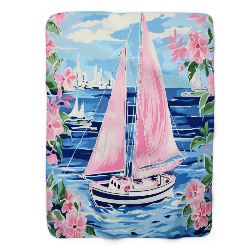 Motif de balise maritime - 1 pièce Sherpa Premium, L 50 po x L 60 po, Vaisseaux de mer BCBG