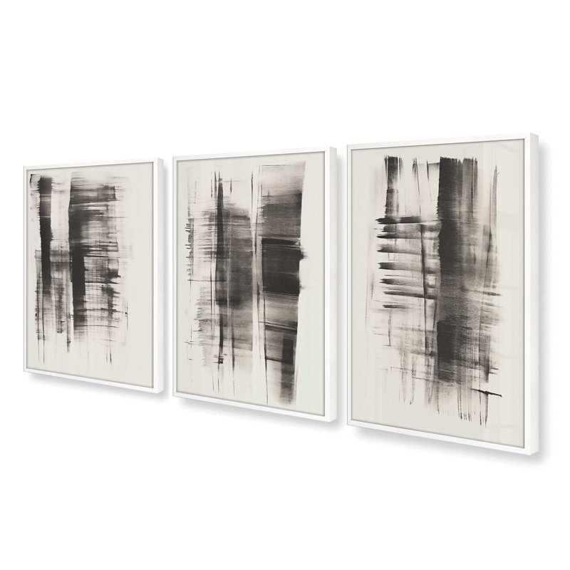 Ensemble de 3 imprimés Hazy Shade Whimsy, Blanc opaque, H 25 po x l 57 po
