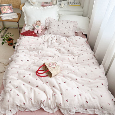Minimalist Cotton Muslin Floral Kids Duvet Cover Set  (No Pillowcases)