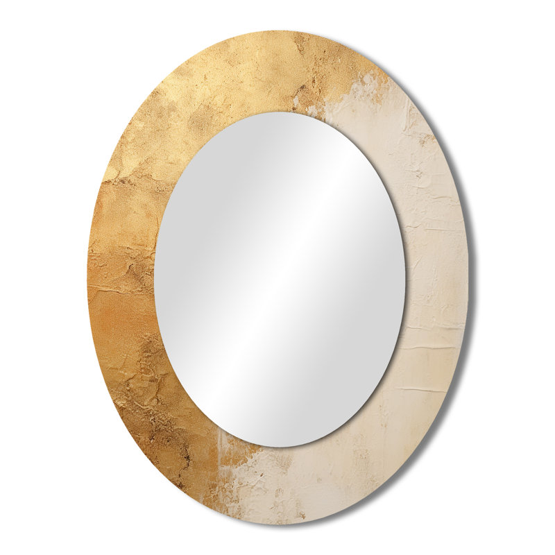 Gold And White Abstract Split - Modern Oval Wall Mirror, 43" H x 33" W