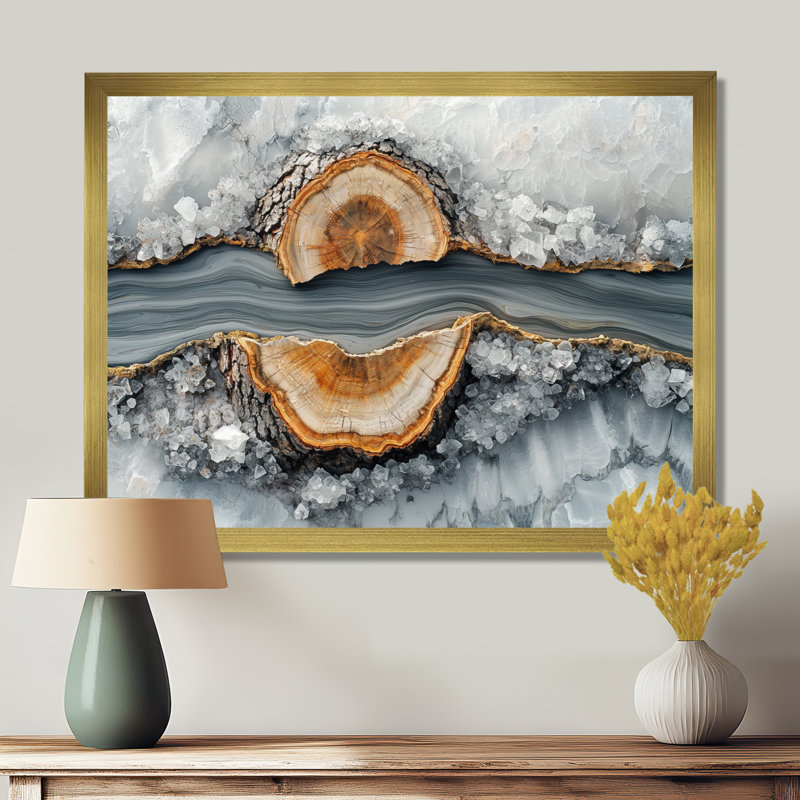 «Winter Dam River of Wood Slide and Crystal II», art mural, H 12 po x l 20 po, Avec cadre, Doré