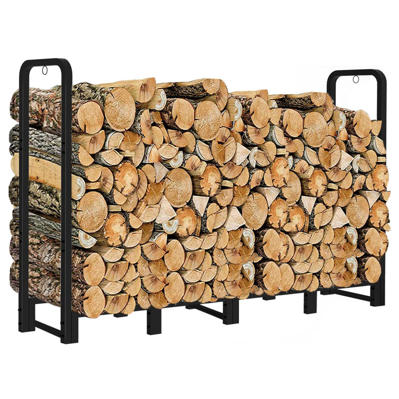 Support à bois de chauffage robuste de 8 pi, support à bûches en métal noir mat pour foyer intérieur et extérieur