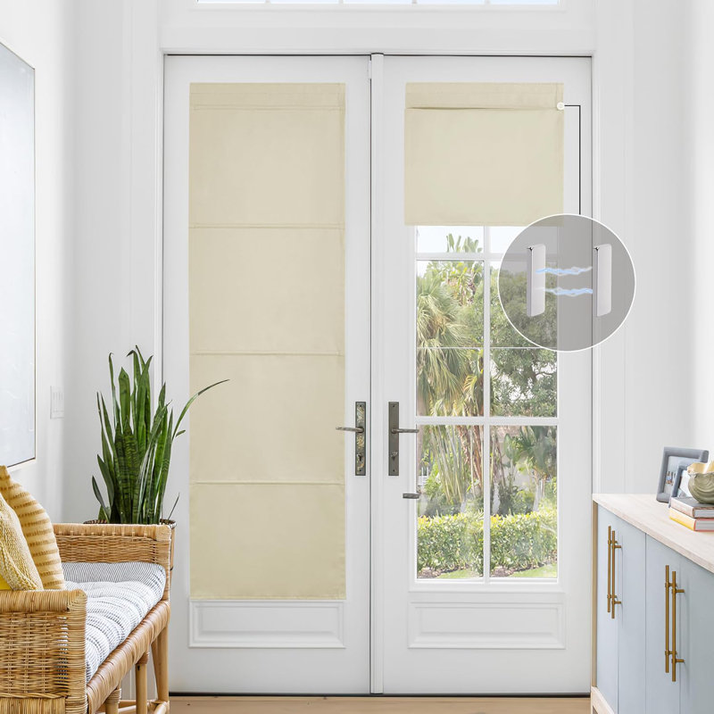 Magnetic Blackout Door Blinds, No Drill Roll Up French Door Curtain for Window, Thermal Insulated Light Blocking Shades for Sidelight Glass Window, 1 Panel