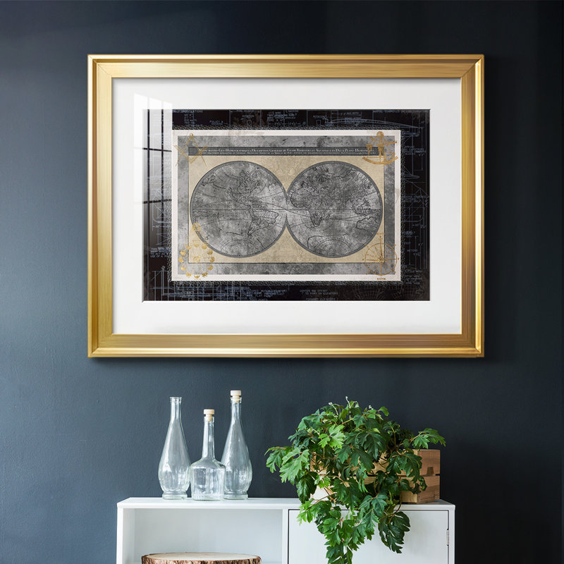 " Night World Blueprint ", Gold, 15" H x 21" W x 1.5" D