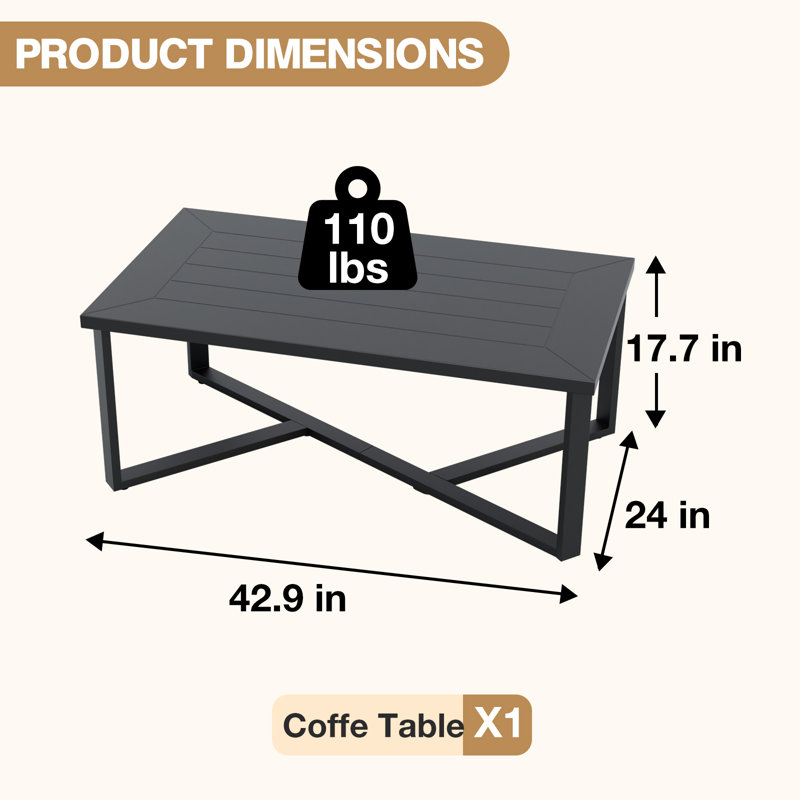 Outdoor Patio Metal Black Large Coffee Tables