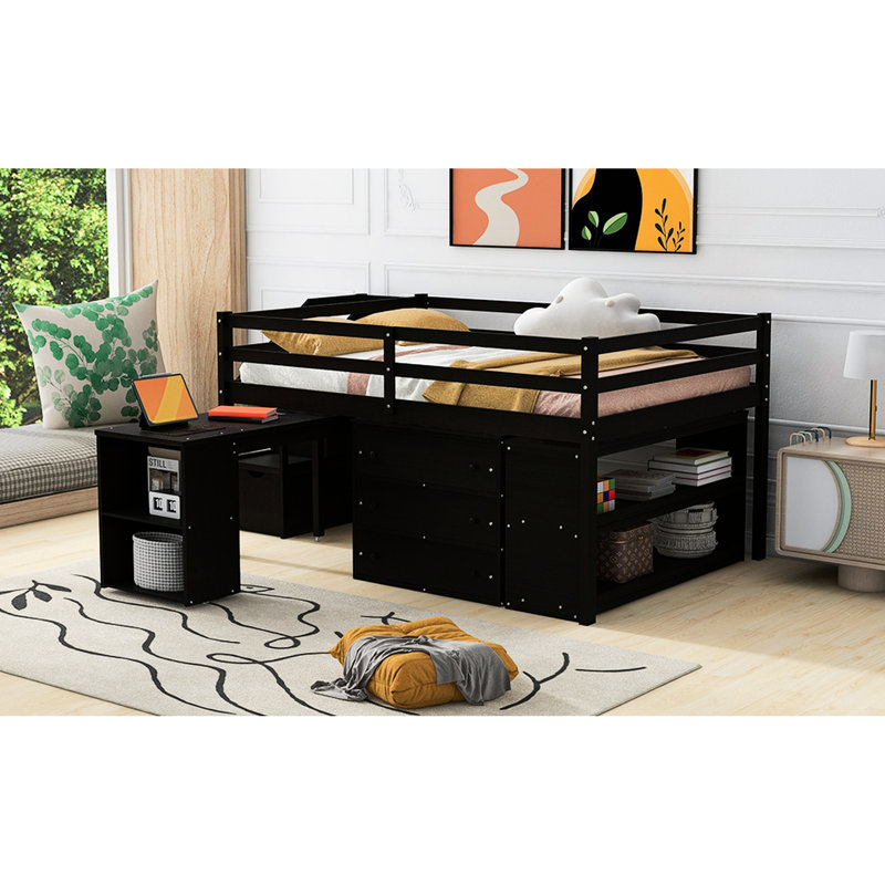 Lit mezzanine avec 3 tiroirs et bureau portable pour une utilisation polyvalente dans un bureau de chambre à coucher
