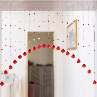 Rideau de 20 rangées de perles de cristal, rideau de porte cintrée, séparateur de pièce suspendu, idéal pour la maison, un café, une chambre ou un restaurant. (Rouge rubis)