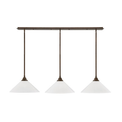 3 Light Stem Hung Linear Pendalier Shown In Bronze Finish With 16" Glass