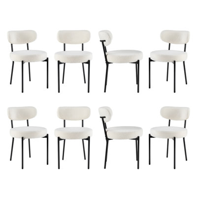 Boucle Sherpa Dining Chairs Set - Ergonomic Curved Back Upholstered Chairs with Sturdy Frame, Easy Assembly for Modern Kitchen & Dining Room