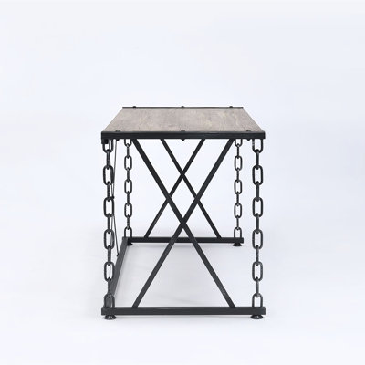 Antique Black & Rustic Oak Desk, Rectangular With Wood Top And Metal Tube Legs Vanity Desk Finish Build Support