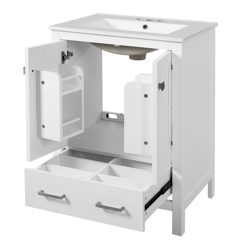 24-inch Bathroom Vanity With Integrated Undermount Sink, Two Doors, One Drawer, Double-layer Door Shelf, Soft-close Design, And Space Solution Unit Single 2-door Storage, Drawer Built-in Divider,