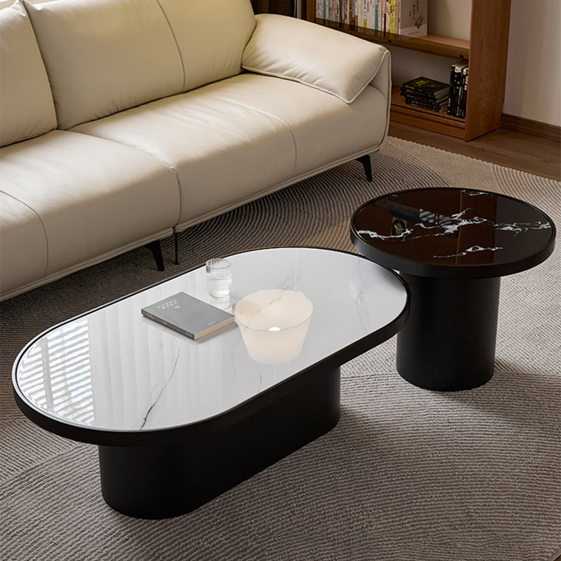 Simple oval microcrystalline stone coffee table