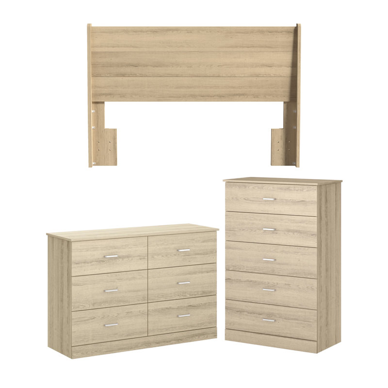 Allyannah Mid Century Modern 3 Piece Bedroom Set, 3 Pcs: Headboard, Chest, Dresser