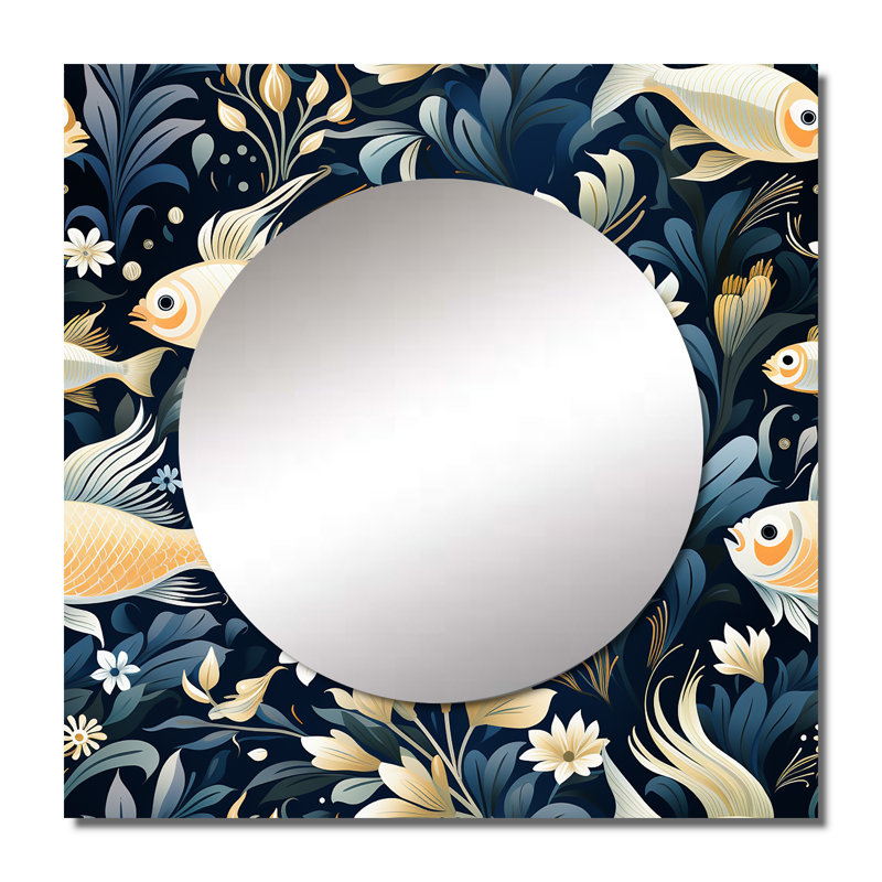 Coastal Underwater Elegance Coastal Motif - Art mural abstrait miroir carré pour salle de bain, 23 po x 23 po