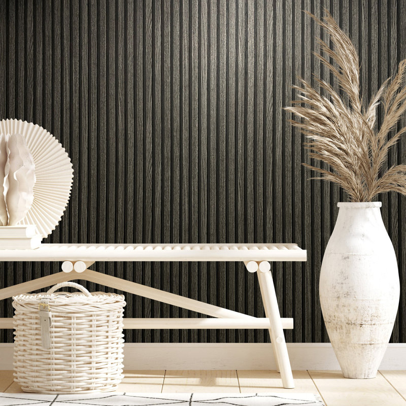 Ninti Industrial Effects Stripe Wood Panel Wallpaper Roll 10.05cm x 53cm, Black