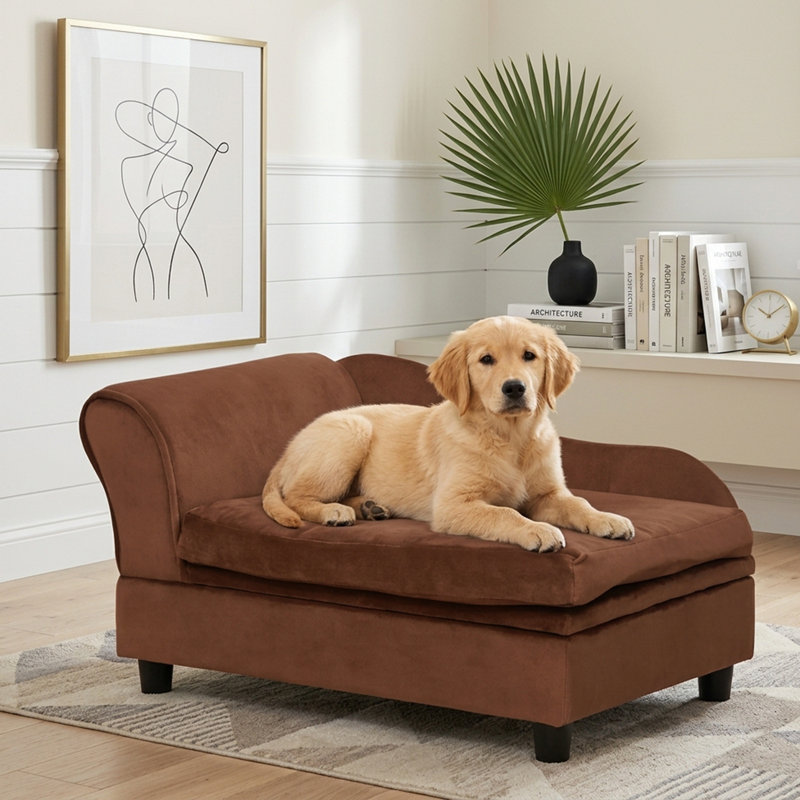 Sofa pour chien avec dossier et rangement, 30, Brun