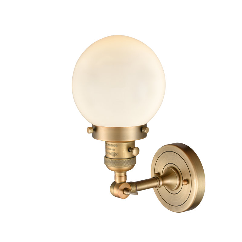 Cleorand Armed Sconce, 3.5 Watt Vintage LED Bulb, Matte White Cased, Brushed Brass