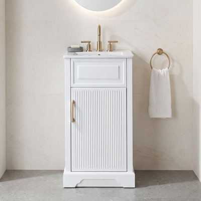 Meuble-lavabo autoportant en bois massif de 45,7 cm (18 pouces) avec comptoir, blanc