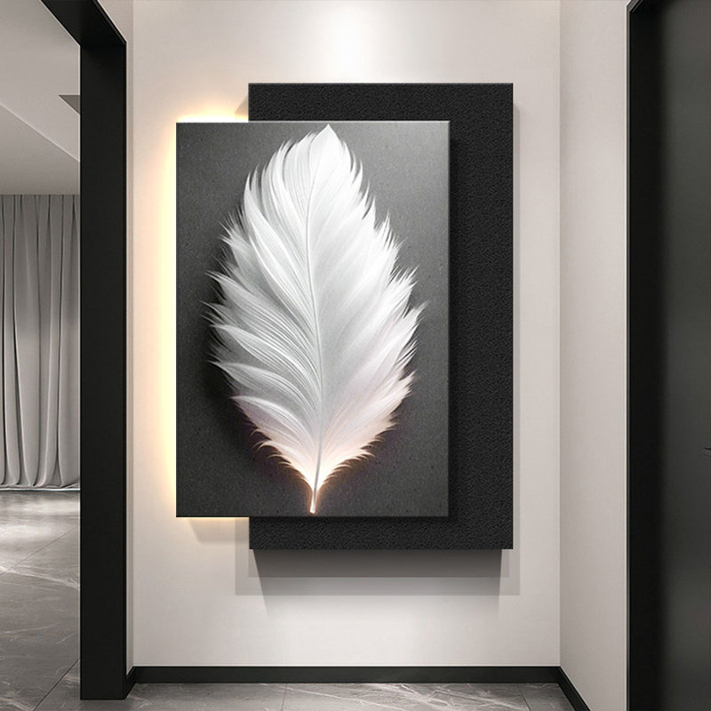 Luxury-Style High-End Sandstone Feather Wall Decor With Light, 51.18" H x 35.43" W x 1.18" D