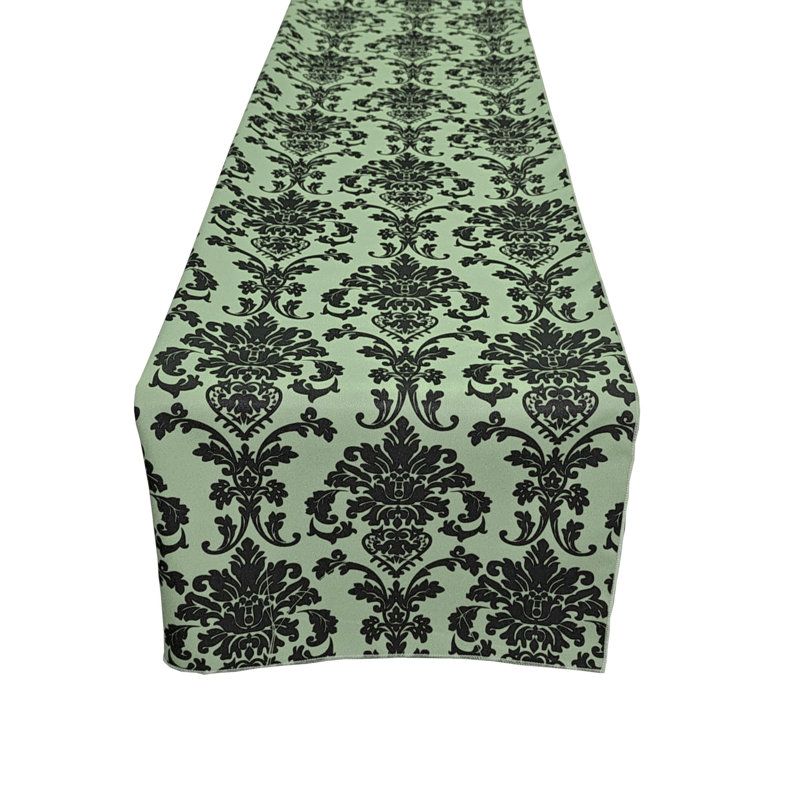 Poplin Damask Table Runner, Sage, 60" L x 12" W