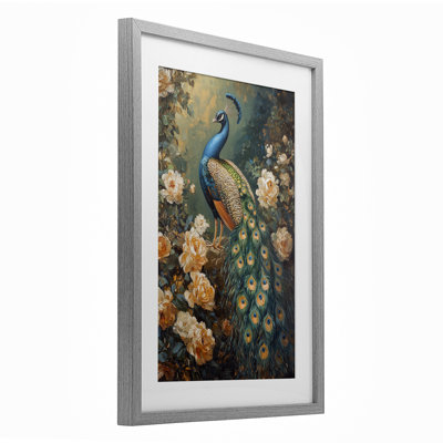 «Morris Inspired Peacock», reproduction sous verre encadrée, design par Petal Prints Design
