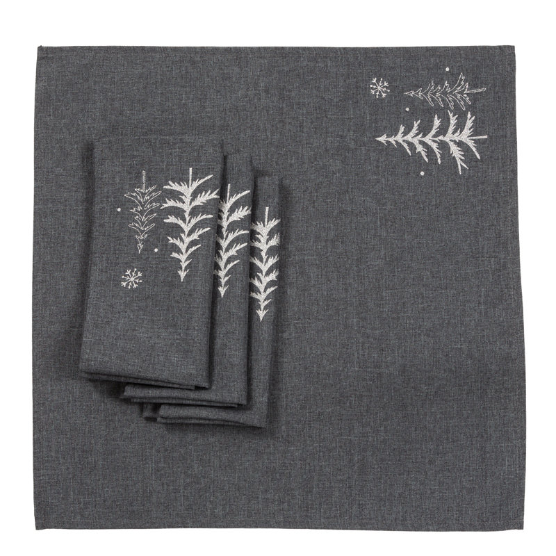 Christy Polyester Embroidered Square Napkin, Dark Gray