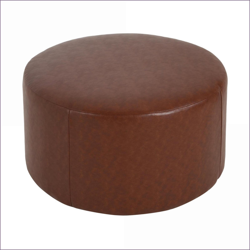 Repose-pieds rond moderne en similicuir pour repose-pieds / sièges / table d'appoint, 30 po x 30 po x 16 po | Noyer brun | Similicuir, contreplaqué