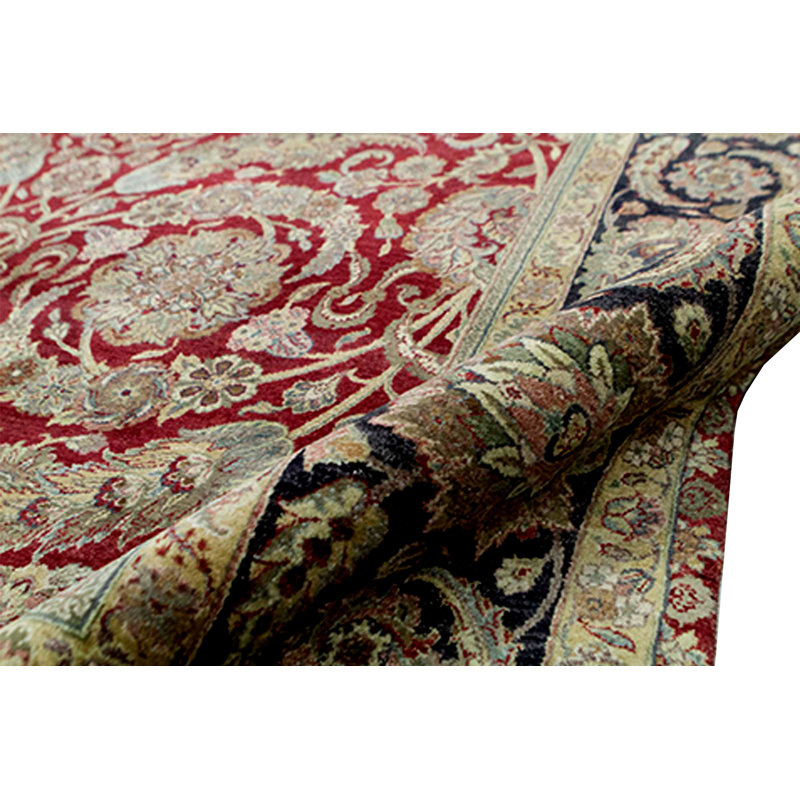 Tapis rouge et noir noué à la main de haute qualité