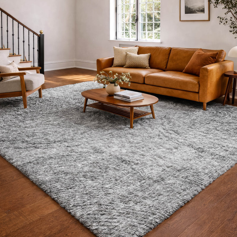 Tapis grain de bois de qualité supérieure lavable à la machine Dream Shag ADS713, Gris, 5 pi x 7 pi 6 po