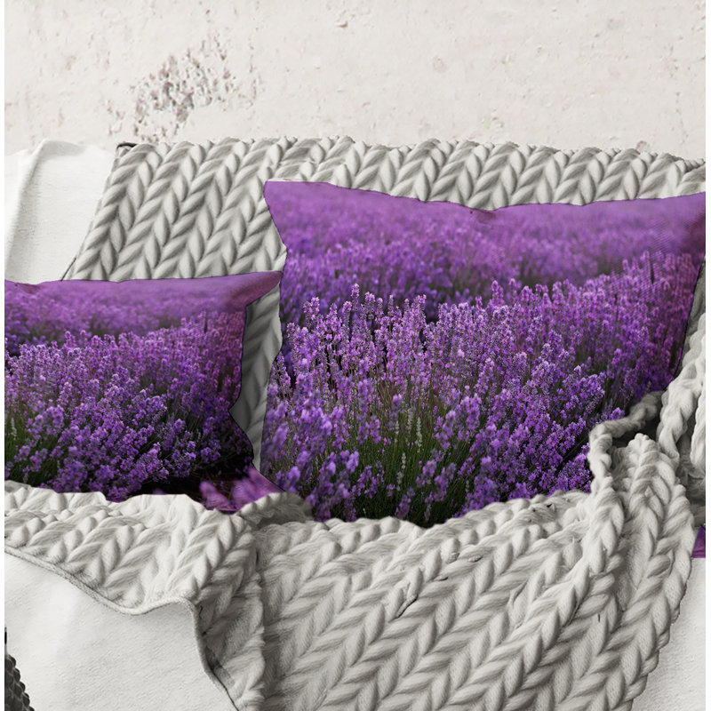Carré, champ de lavande mauve - coussin décoratif imprimé maison de campagne, 16" x 16"