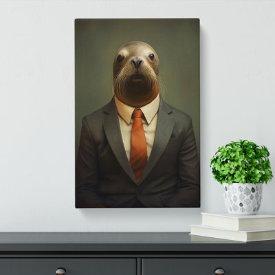 Sea Lion in a Suit Painting - Wrapped Canvas