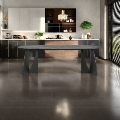 Triangle-shaped base supporting solid wood dining