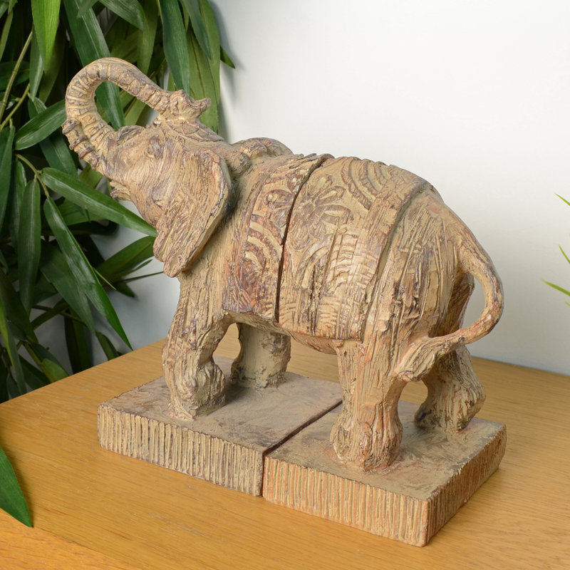 ELEPHANT BOOKENDS 23cm Carved Wood Effect
