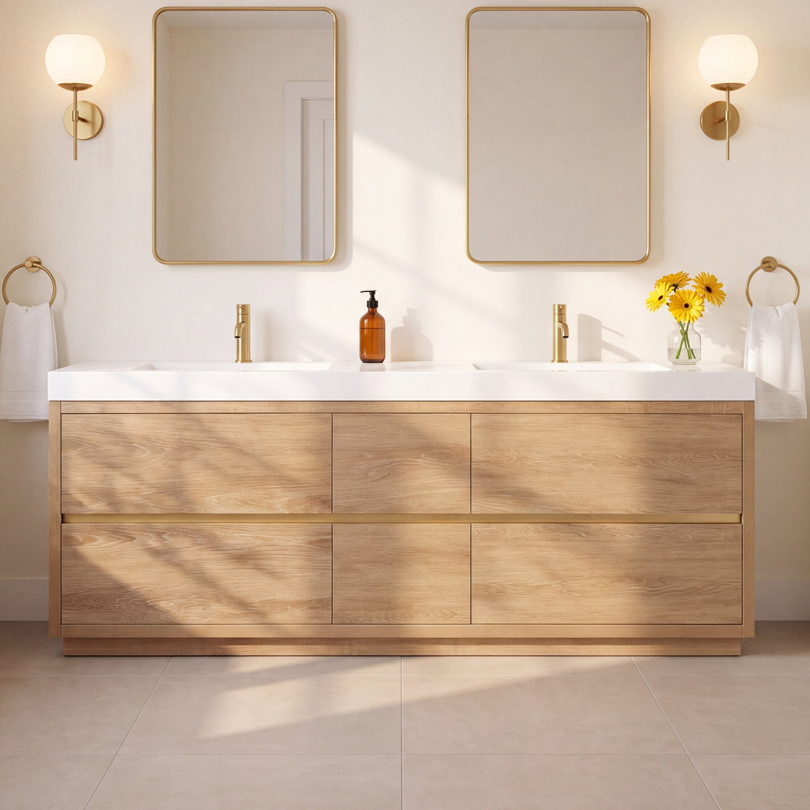 Beira 84" Double Bathroom Vanity, North American Oak