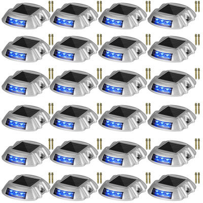 Driveway Lights 24-Pack, Solar Driveway Lights With Switch Button, Solar Deck Lights Waterproof, Wireless Dock Lights 6 Leds For Path Warning Garden Walkway Sidewalk Steps, LED Bright Blue