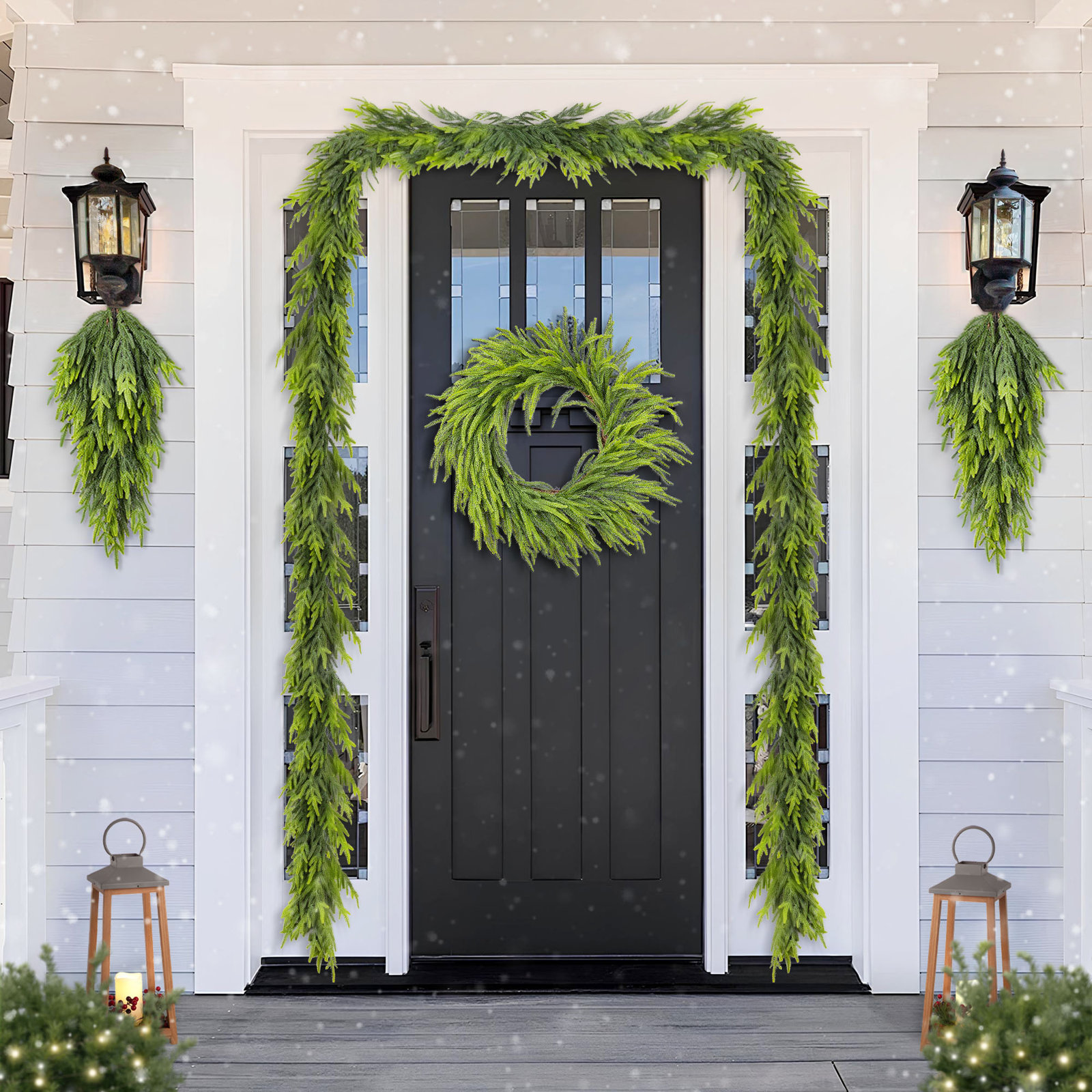 3-Piece 28"D Christmas Greenery PE Dripping Wreath And 9Ft Garland Set